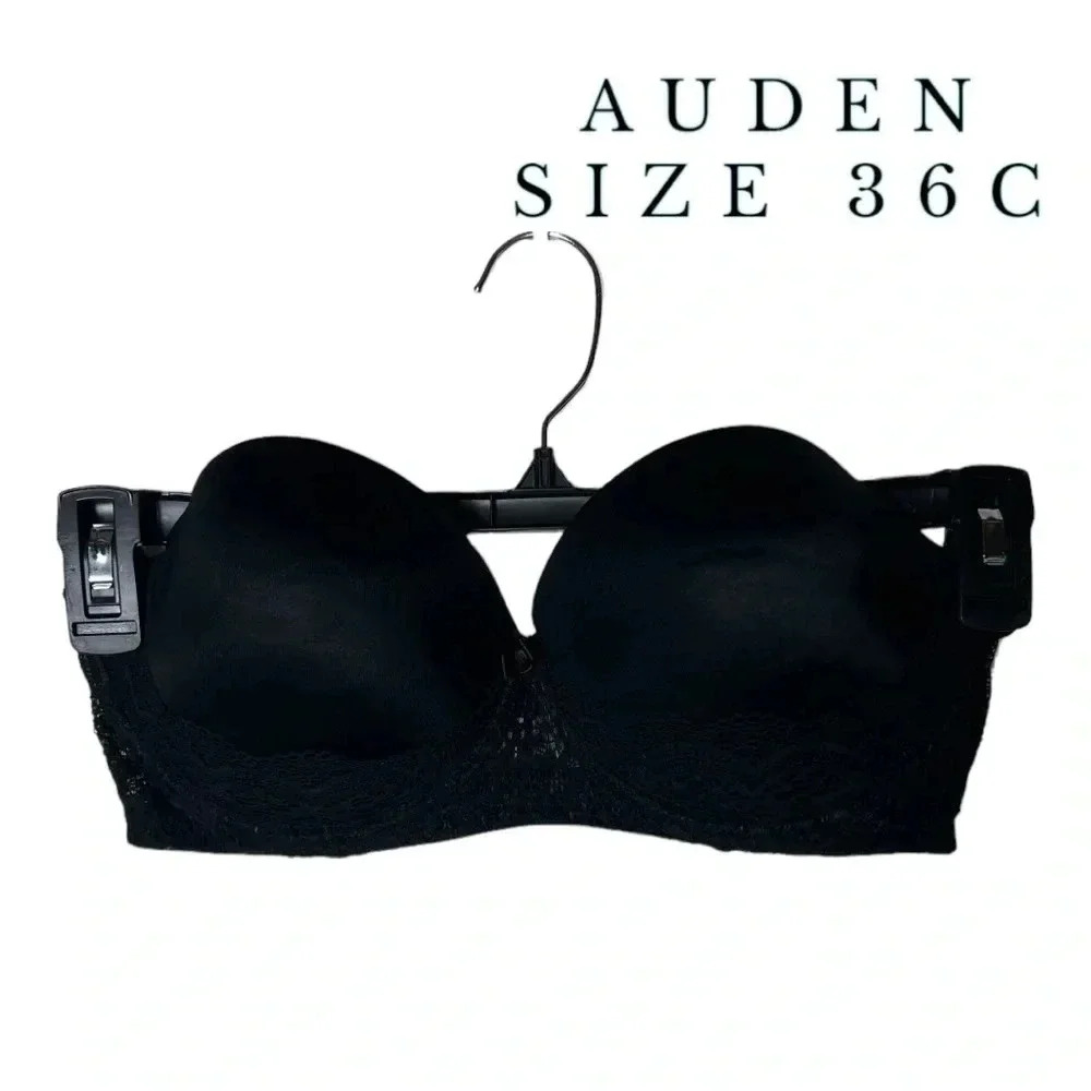 1796. AUDEN STRAPLESS BLACK IN COLOR BRA PADDED‎ UNDERWIRE LACE/BOW